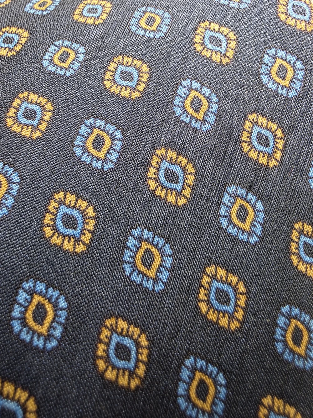 Mens Vintage Liberty Of London Navy Silk & Wool Tie w Blue & Gold Medallions